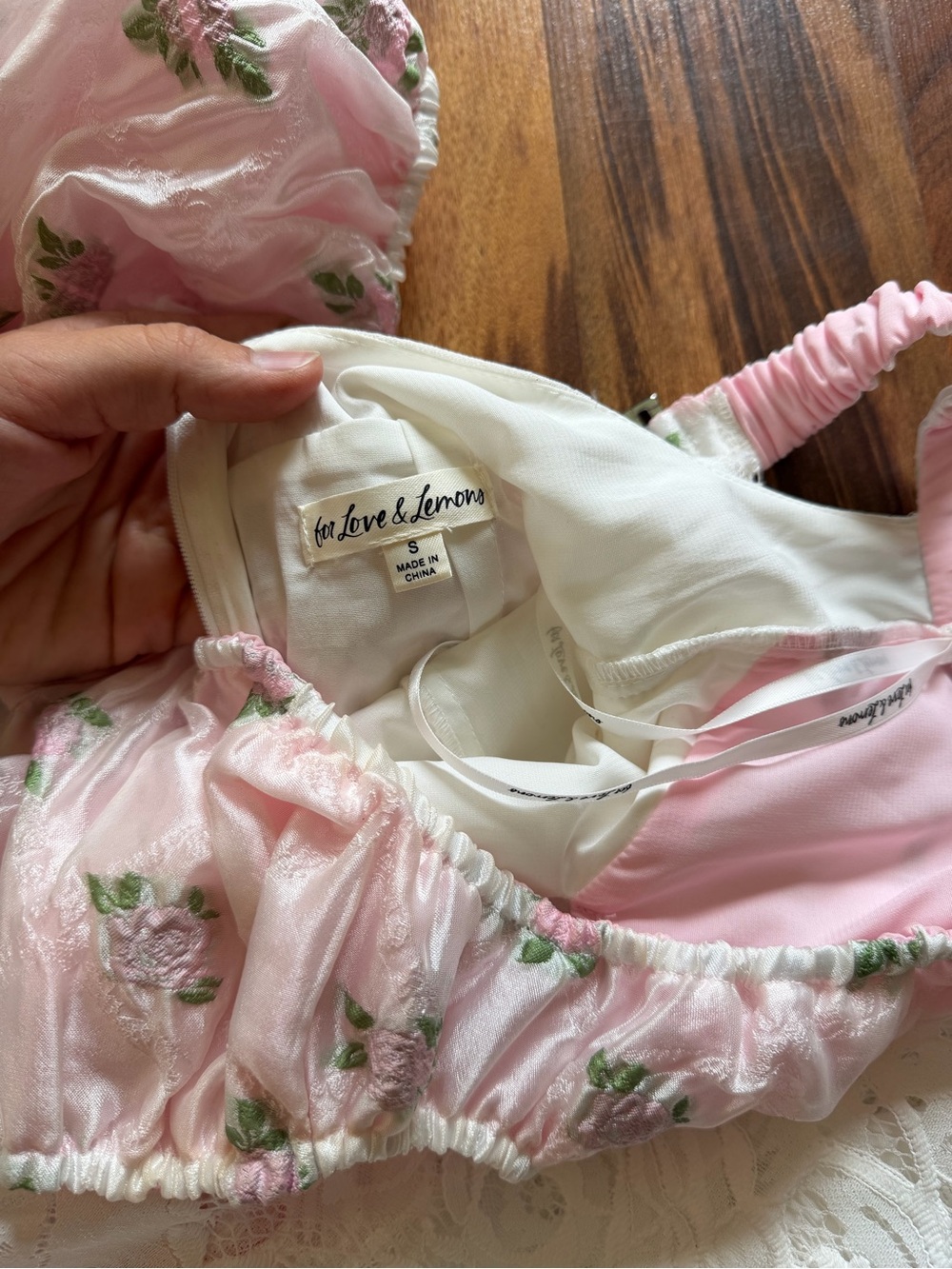 For Love & Lemons White and Pink Lace Mini Dress - Picture 5 of 8